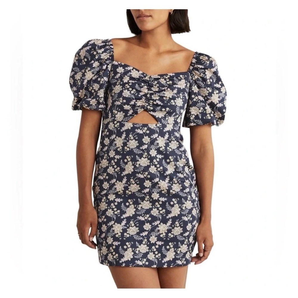 Boden Cut Out Detail Floral Mini Dress Bodice Puff Sleeve Womens Size 12